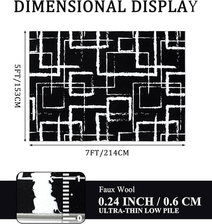 YIHOUSE Black Modern Geometric Area Rug 5x7, Black and White Rug with Abstract Rectangular Patterns,Non-Shedding Washable Rugs for Bedroom, Home Office and Small Living Room