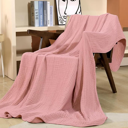 Yoofoss Muslin Blanket 100% Organic Cotton Large Twin Size 60" x 80" for Bed Couch Summer Gauze Blanket for Adults Lightweight and Breathable Bean Paste