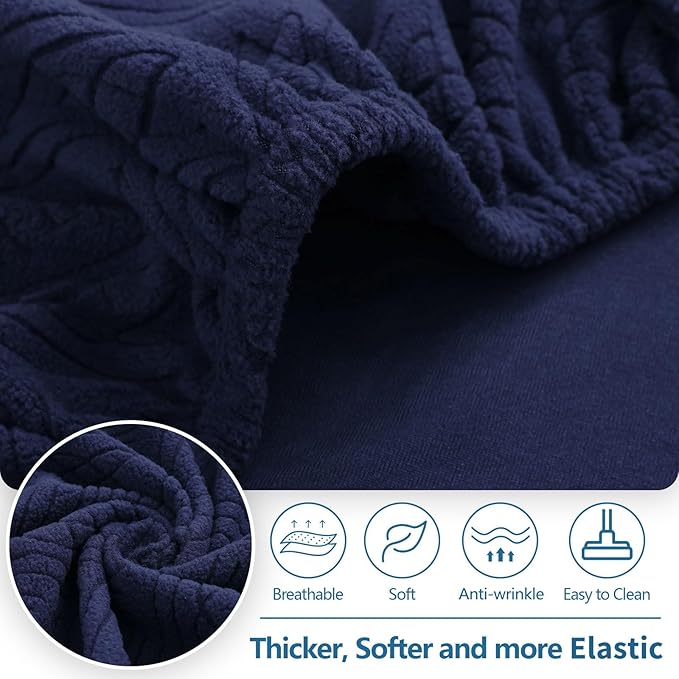 hyha Individual Couch Cushion Covers, Stretch Magic Sofa Seat Cushion Covers Washable, Dog Couch Sofa Slipcover for Pets, Kid with Elastic Bottom(Back Cover M, Navy)