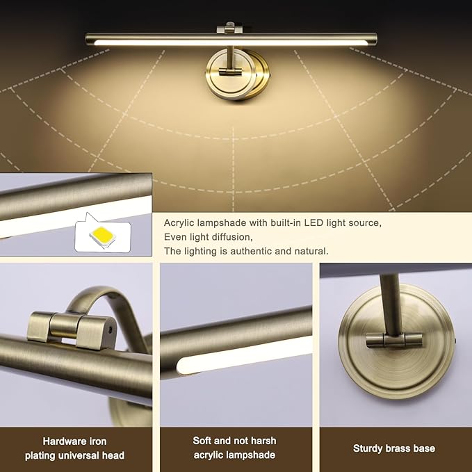 Hard-Wired Picture Lights 23.6 Inch Dimmable LED Wall Art Lighting Modern Gallery Light Poster Lights Adjustable Swing Arm Picture Frame Light for Display Art Work,14W,2700K, Warm White Antique Bronze