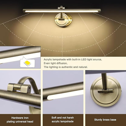 Hard-Wired Picture Lights 23.6 Inch Dimmable LED Wall Art Lighting Modern Gallery Light Poster Lights Adjustable Swing Arm Picture Frame Light for Display Art Work,14W,2700K, Warm White Antique Bronze