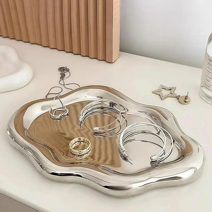 Ceramic Jewelry Dish for Women, Unique Cloud Shaped Trinket Ring Tray, Room Decorative Vanity Tray, Women Gift for Mother's Day, Christmas, Thanksgiving, Birthday, for Plate, Watch, Keys etc(Silver)