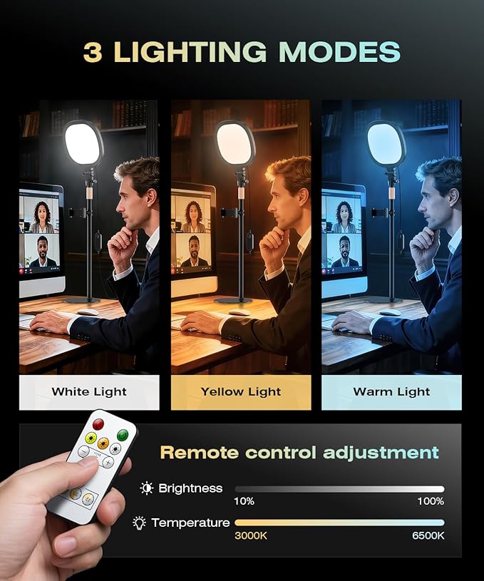 PQRQP 2 Packs Ring Light with Stand, Adjustable Desktop Lamp with Phone Mount, CRI 97+ Studio-Grade Video Conference Light for Video Calls, Home Office, TikTok Live & Vlog Filming (Nocturnal Black)