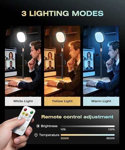 PQRQP 2 Packs Ring Light with Stand, Adjustable Desktop Lamp with Phone Mount, CRI 97+ Studio-Grade Video Conference Light for Video Calls, Home Office, TikTok Live & Vlog Filming (Nocturnal Black)