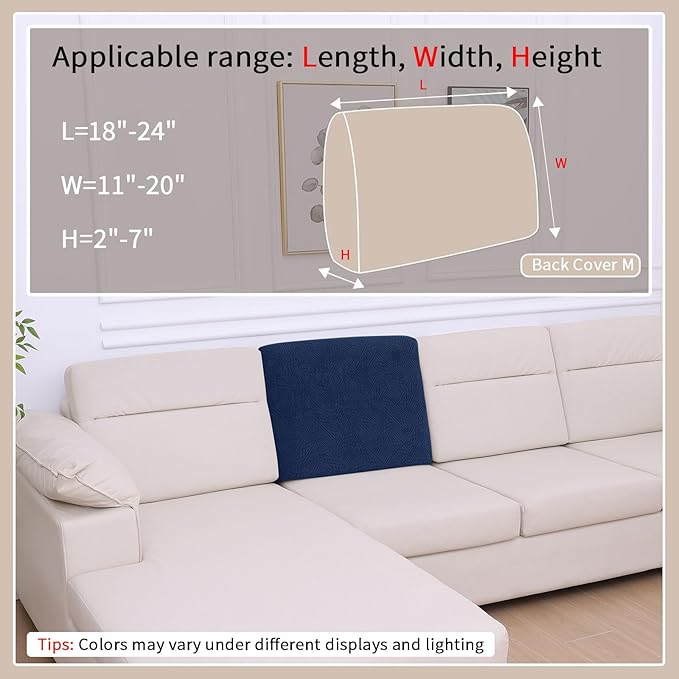 hyha Waterproof Couch Cushion Covers, Waterproof Sectional Couch Covers for Cushion Sofa for Pets, Stretch Sofa Slipcover Washable with Elastic Bottom(Back Cover M, Navy)
