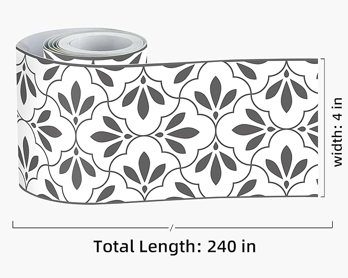 FLFK Wallpaper Border Black and White Patterns Peel and Stick Wall Border Self Adhesive Wallpapers for Living Room Bedroom Kitchen Bathroom 4"x240"