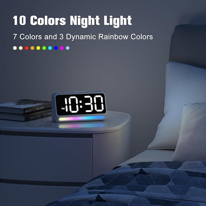 REACHER Extra Loud Alarm Clock for Heavy Sleepers Adults, 5 Extremely Loud Wake Up Sounds, Kids Alarm Clock for Teens, Boys, Bedrooms, LED Digital Display, 7 Color Night Light,Dimmer,Bedside
