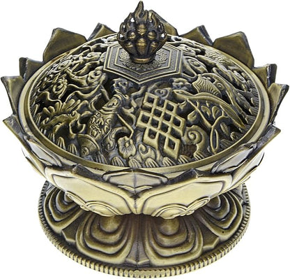 Saim Vintage Lotus Incense Burner Holder,Chinese Buddha Alloy Metal Incense Burner Incense Holder Handmade Censer Bowl Buddhist Decor, Home Decoration-Large-Bronze