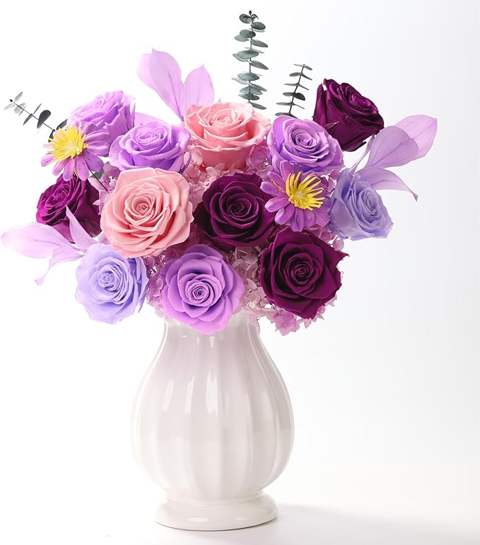 Lovenfold Flowers for Delivery Birthday Flowers Gift for Her,Preserved Flowers Bouquet 12 Roses Mixed Bouquet,Rose Gifts for Women Mom Grandma(Mixed 12 Lilac Roses)