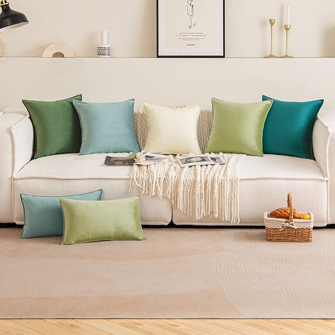 MIULEE Moss Green Decorative Velvet Throw Pillow Covers Soft Pillow Covers Soild Square Eruo Sham Cushion Case for Sofa Bedroom 24x24 Inch 60x60 cm