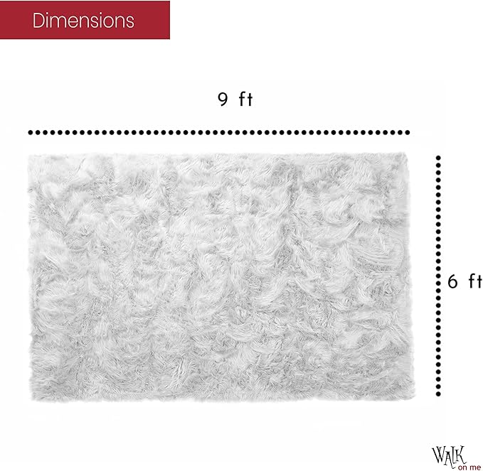 Walk On Me White Faux Fur Area Rug, 6x9 ft. Rectangular, High Pile, Machine Washable, Non-Slip Backing