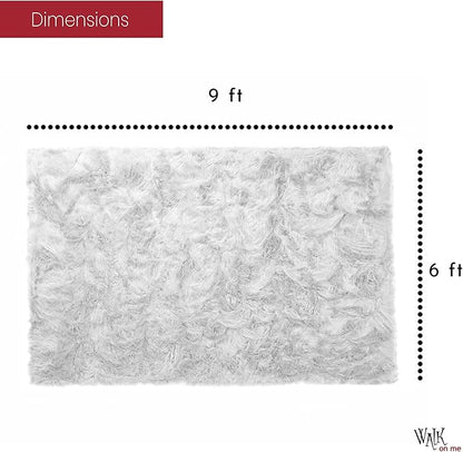 Walk On Me White Faux Fur Area Rug, 6x9 ft. Rectangular, High Pile, Machine Washable, Non-Slip Backing