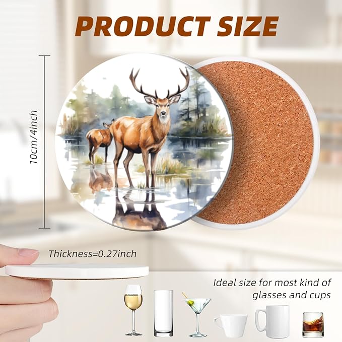 Coasters Set of 6 Ceramic Drink Coaster with Cork Base Modern Style Coasters for Mugs and Cups Office Kitchen 4 in