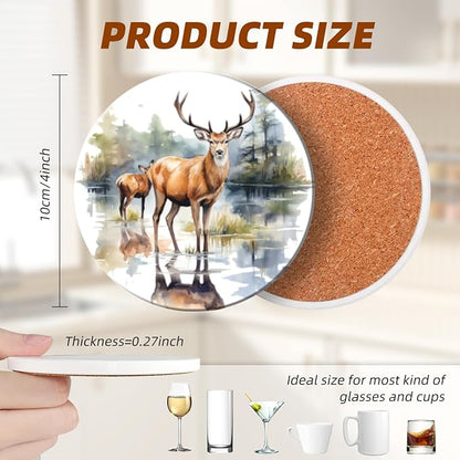 Coasters Set of 6 Ceramic Drink Coaster with Cork Base Modern Style Coasters for Mugs and Cups Office Kitchen 4 in