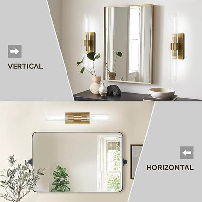Brass Wall Sconces Set of Two, 22.8" Sconces Wall Lighting 2-Light, Gold Bathroom Wall Sconces, Glass Vanity Lights, Indoor Wall Sconce for Bathroom, Bedroom, Living Room, Hallway