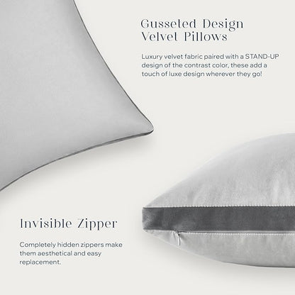 Phantoscope Pack of 2 Velvet Throw Pillow Covers, Decorative Soft Velvet Pillows Accent Double-Sided Gusseted Design, Square Cushion Case for Couch Sofa Bed, Light Grey, 18 x 18 inches 45 x 45 cm