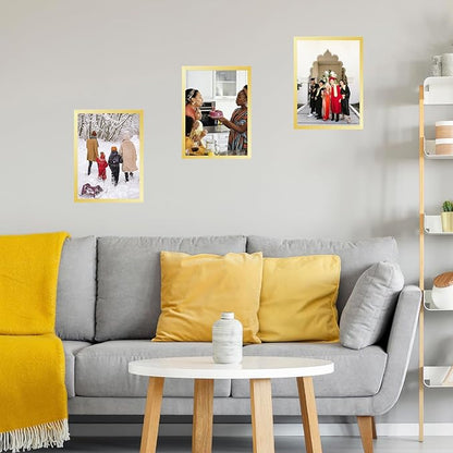 12x17 Gold Picture Frame Set of 2, Horizontal and Vertical Formats for Wall Hanging, 12 x 17 Wall Gallery Poster Photo Frames with Shatter Resistant Plexiglass, 2 Pack, Gold