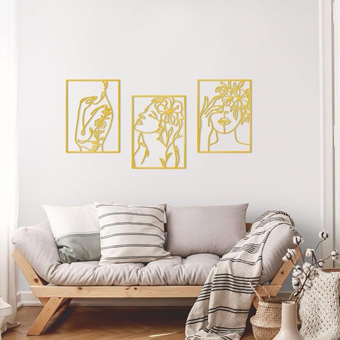 KOYILTD 3 Pcs Minimalist Gold Wall Decor Female Body Minimalist Line Wall Art Modern Aesthetic Home Decoration Abstract Wall Art for Home Living Room Bedroom Bathroom (Elegant, Gold, Large)