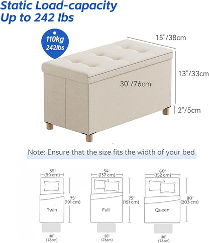 BRIAN & DANY 30 Inches Folding Storage Ottoman Bench, Ottoman with Storage Bench for Bedroom, Living Room, Entryway, Foot Rest with Legs, Beige