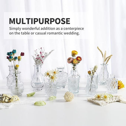 Glass Bud Vase Set of 24 Bud Vases in Bulk with 2 Brushes, Glass Vases for Centerpieces Cute, Vintage Wedding Decor Clear Bulk Mini Vase for Rustic Wedding Decorations, Home Table Flower Decor