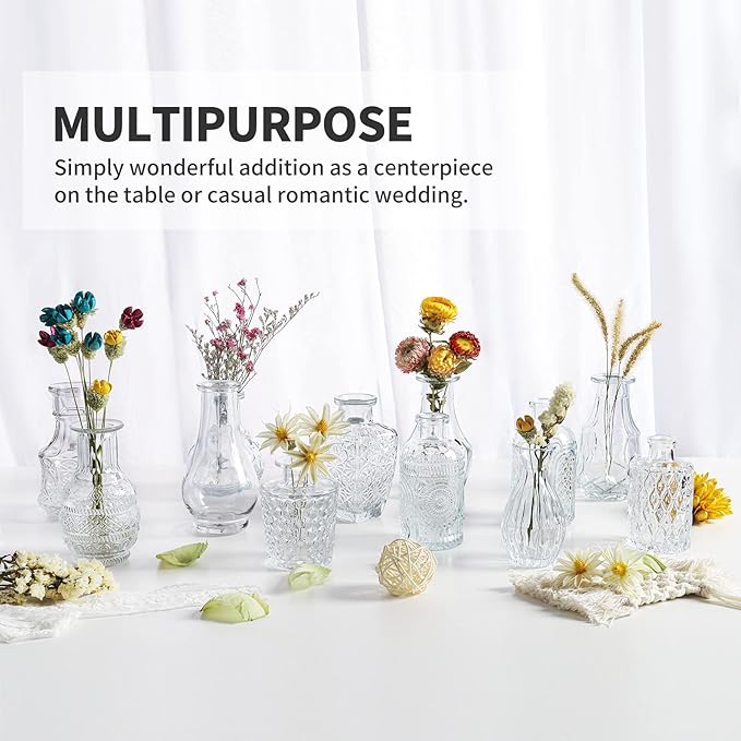 Glass Bud Vase Set of 88 Bud Vases in Bulk with 4 Brushes, Glass Vases for Centerpieces Cute, Vintage Wedding Decor Clear Bulk Mini Vase for Rustic Wedding Decorations, Home Table Flower Decor