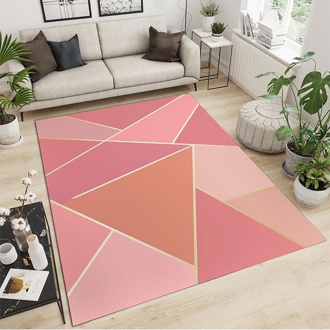 Pink Magenta Orange Irregular Geometric Area Rug, Nordic Simple Gradient Stitchin Print Large Rugs, Machine Washable Breathable Durable Carpet for Front Entrance Floor Living Room Decor,2 x 6ft