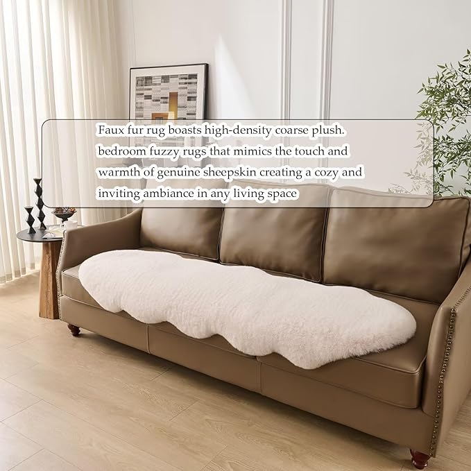 1700GSM Fuzzy Faux Sheepskin Fur Area Rug,Extra Soft Faux Fur Mat,Fluffy Shaggy Fur Rug for Bedroom Living Bedside Rug Room Decor-Ivory White, 2 x 3 ft