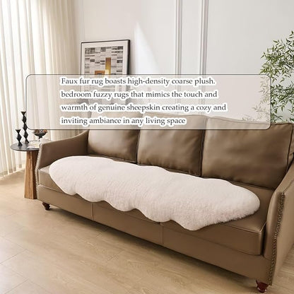 1700GSM Fuzzy Faux Sheepskin Fur Area Rug,Extra Soft Faux Fur Mat,Fluffy Shaggy Fur Rug for Bedroom Living Bedside Rug Room Decor-Ivory White, 2 x 3 ft