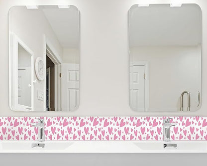 FLFK Pink Heart Wallpaper Border - Peel and Stick Wall Paper, Self Adhesive Removable PVC Borders Sticker, Modern Waterproof Trim for Home Decor, 7" x 240"