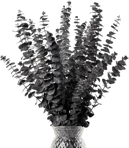Black Eucalyptus Stems Decor,20PCS 17" Real Dried Preserved Eucalyptus Stems Plant for Home Vase Wedding Festival Floral Fall Halloween Arrangement Decorations