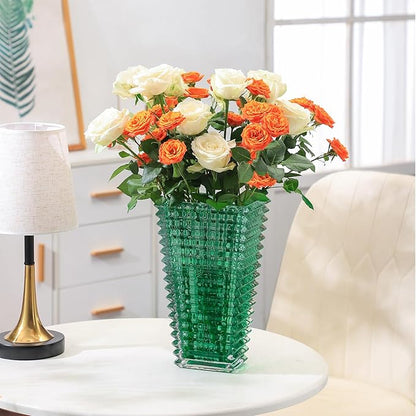 MCMCNCUIU Crystal Glass Vase, Large Crystal Vases for Flowers, Large Flower Vase, Green Modern Vases for Living Room, Bedroom, Kitchen, Dining Table, Mantle, Wedding, 11 Inches