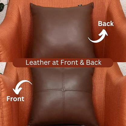 LL LEATHER LOVERS Lambskin Leather Pillow Cover, Hand Panel Stitched Leather Decorative Throw Pillow Covers for Couch Sofa Bed Living Room Garden (16x16 Inches, Dark Brown Pack of 2)
