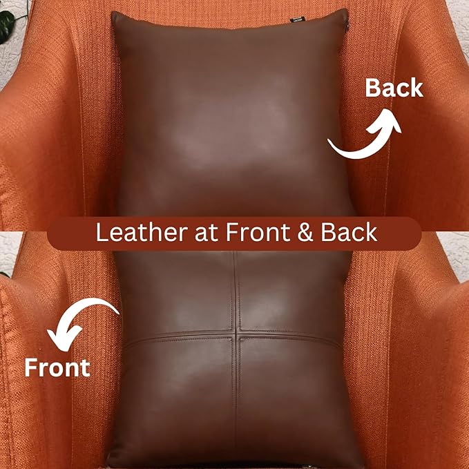 LL LEATHER LOVERS Lambskin Leather Pillow Cover, Hand Panel Stitched Leather Decorative Throw Pillow Covers for Couch Sofa Bed Living Room Garden (20x20 Inches, Dark Brown Pack of 2)