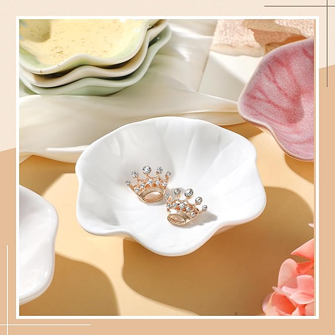 Shappy 12 Pcs Ceramic Ring Dish Bulk 4.5 in Small Jewelry Tray Porcelain Trinket Dish for Women Wedding Birthday Gifts (Multicolor)