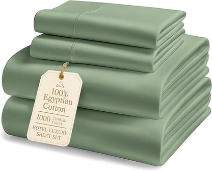 LANE LINEN 100% Egyptian Cotton Bed Sheets - 1000 Thread Count, Cal King 4-Piece Set, Long Staple Cotton, Luxury Hotel Quality, Fits Up to 15" Mattress - Iceberg Green