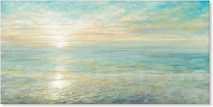 Goldfoilart Beach Sunrise Pictures Ocean Wall Art Coastal Canvas Prints Sea Waves Poster Paintings for Living Dining Room Bedroom Bathroom Framed Artwork Decorations Home Decor 20"x40"