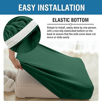 Couch Cover Stretch Velvet Sofa Cushion Cover 2-Piece - Elastic Washable Slipcover for Seat or Backrest, Couch Seat Covers for Sofas (Christmas Green)