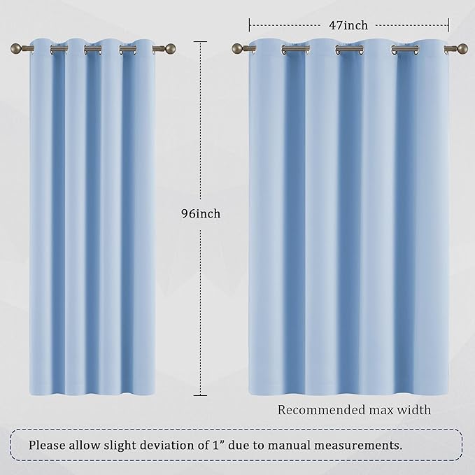 DUALIFE Sky Blue Blackout Curtain Panels/Drapes for Living Room 96 Inch Length Solid Energy Efficient Room Darkening Bedroom Curtains Thermal Insulated Grommet Top 52x96 Inches Cerulean 2 Panels