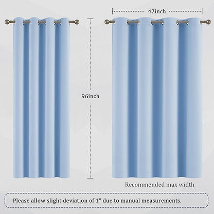 DUALIFE Sky Blue Blackout Curtain Panels/Drapes for Living Room 96 Inch Length Solid Energy Efficient Room Darkening Bedroom Curtains Thermal Insulated Grommet Top 52x96 Inches Cerulean 2 Panels