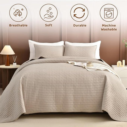 Sanracie Cal King Quilt Set 120"x120", 100% Cotton Linen Colored Oversized King Bedspread Coverlet Set Super Large Wide Lightweight Cozy Cloud Quilts Thin Comforter Bed Cover for All Season