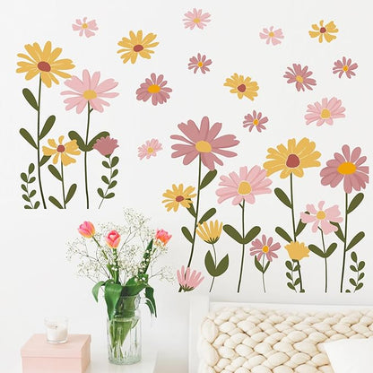Mfault Floral Theme Wall Decals Stickers, Watercolor Flower Botanical Decorations Bedroom Art, Spring Summer Natural Wildflower Home Living Room Kitchen Decor