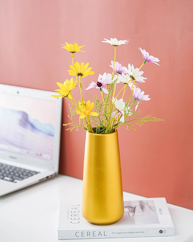Gold Vase - 10" Gold Ceramic Flower vase for Home/Table/Accent Decor, Minimalist Modern Vases for Centerpieces, Room Decor, Living Room, Bedroom