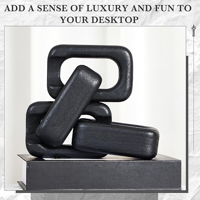 Bucherry 4 Link Wood Knot Decor - Modern Coffee Table Decoration Black Chain Decor Rustic Objects for Bookshelf Home Living Room Bedroom