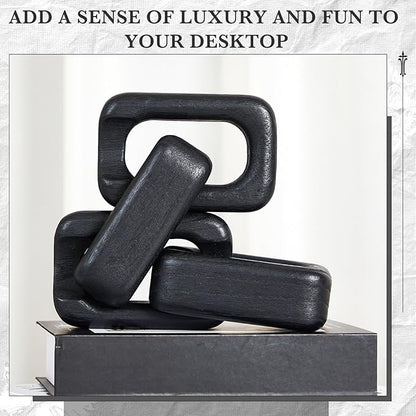 Bucherry 4 Link Wood Knot Decor - Modern Coffee Table Decoration Black Chain Decor Rustic Objects for Bookshelf Home Living Room Bedroom