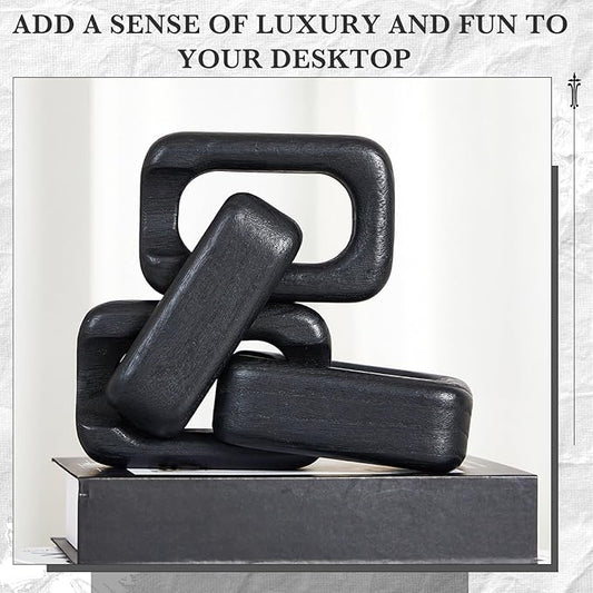 Bucherry 4 Link Wood Knot Decor - Modern Coffee Table Decoration Black Chain Decor Rustic Objects for Bookshelf Home Living Room Bedroom