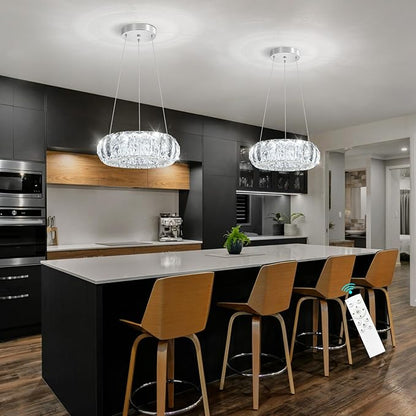 LED Ring Chandelier Modern Pendant Lights for Kitchen Island Dining Room Remote Dimmable Hanging Light Entryway Bedroom Crystal Lighting Silver Chandeliers