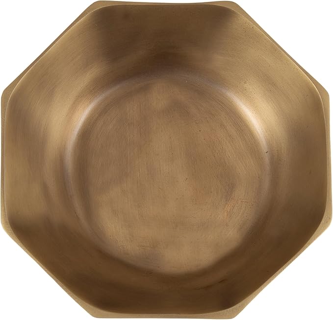 Kate and Laurel Octave Decorative Faceted Metal Bowls, Set of 2, Antique Brass, Cast Aluminum Food-Safe Fruit Bowls for Kitchen Counter or Use as a Key Bowl Set for an Entryway Table
