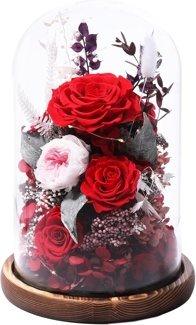lovenfold Flowers for Delivery Preserved flowers Rose in Glass Dome,Red Rose Forever Flowers Birthday Gifts for Women Mom Grandma Friend Valentines Gifts for Her,Home Decor