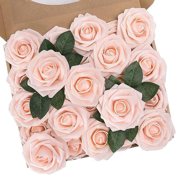 N&T NIETING Artificial Flowers, 25Pcs Fake Flowers Roses Foam Roses with Stems Perfect for Valentines Day DIY Wedding Bouquets Centerpieces Bridal Shower Party Home Flower Arrangement Decorations