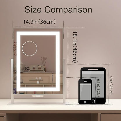 STARLEAD 16" x 12" Makeup Mirror with Lights and 10X Magnification, 3-Color Dimmable LED Lighting & Touch Control for Travel/Dressing Room